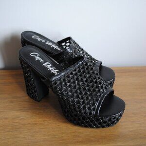 NWT Cape Robbin Margette Black Knit Platform Heels, Size 6.5, Chunky Y2K Heels